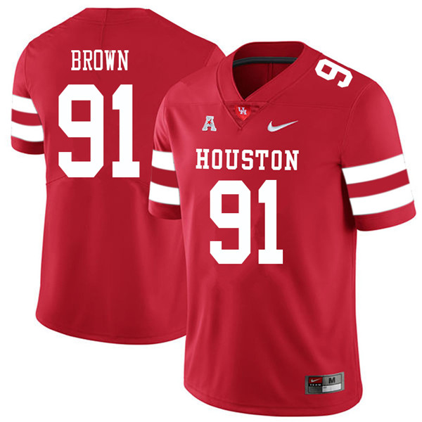 2018 Men #91 Tahj Brown Houston Cougars College Football Jerseys Sale-Red